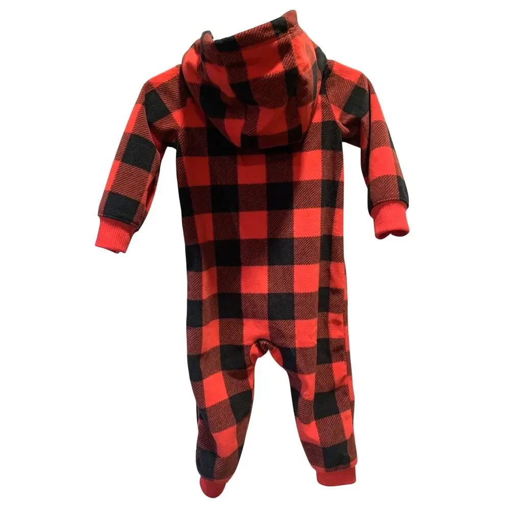 Carters Baby Boy 12M Sleeper Buffalo Plaid Red Black Fleece One Piece Hoodie